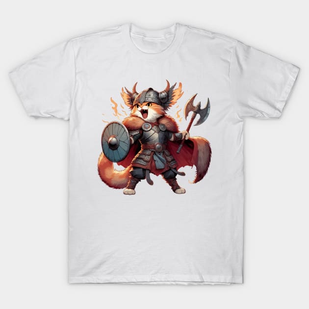 Funny Viking Warrior Cat Norse Mythology Anime Portrait T-Shirt by TomFrontierArt